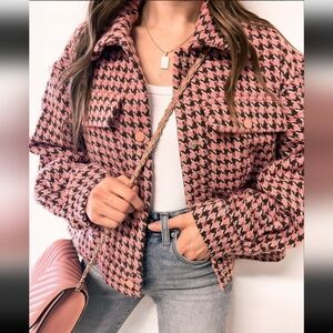New Pink & Brown Houndstooth Jacket